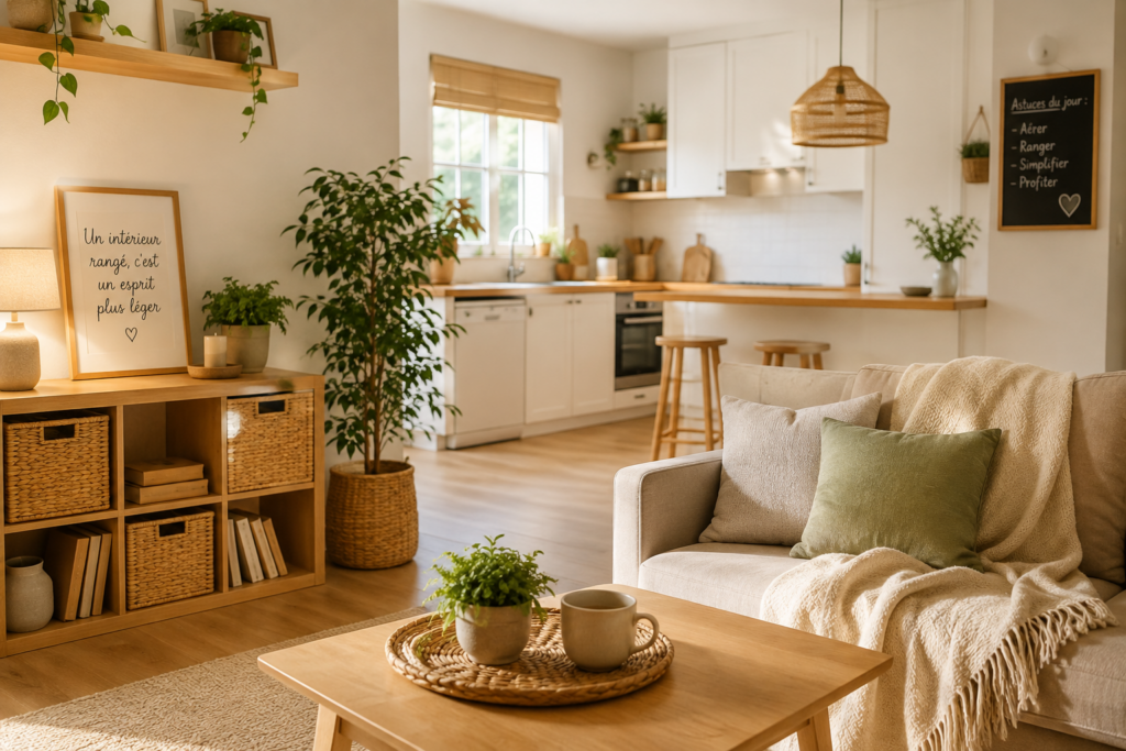 Intérieur chaleureux et organisé avec astuces maison