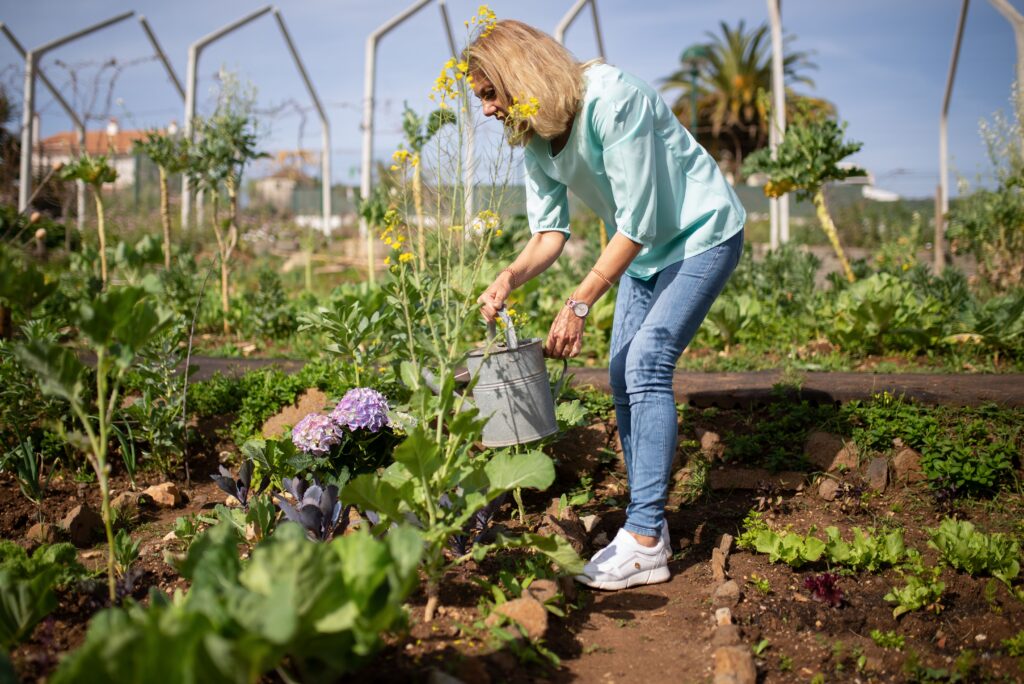 Jardin et autonomie : femme cultivant un potager