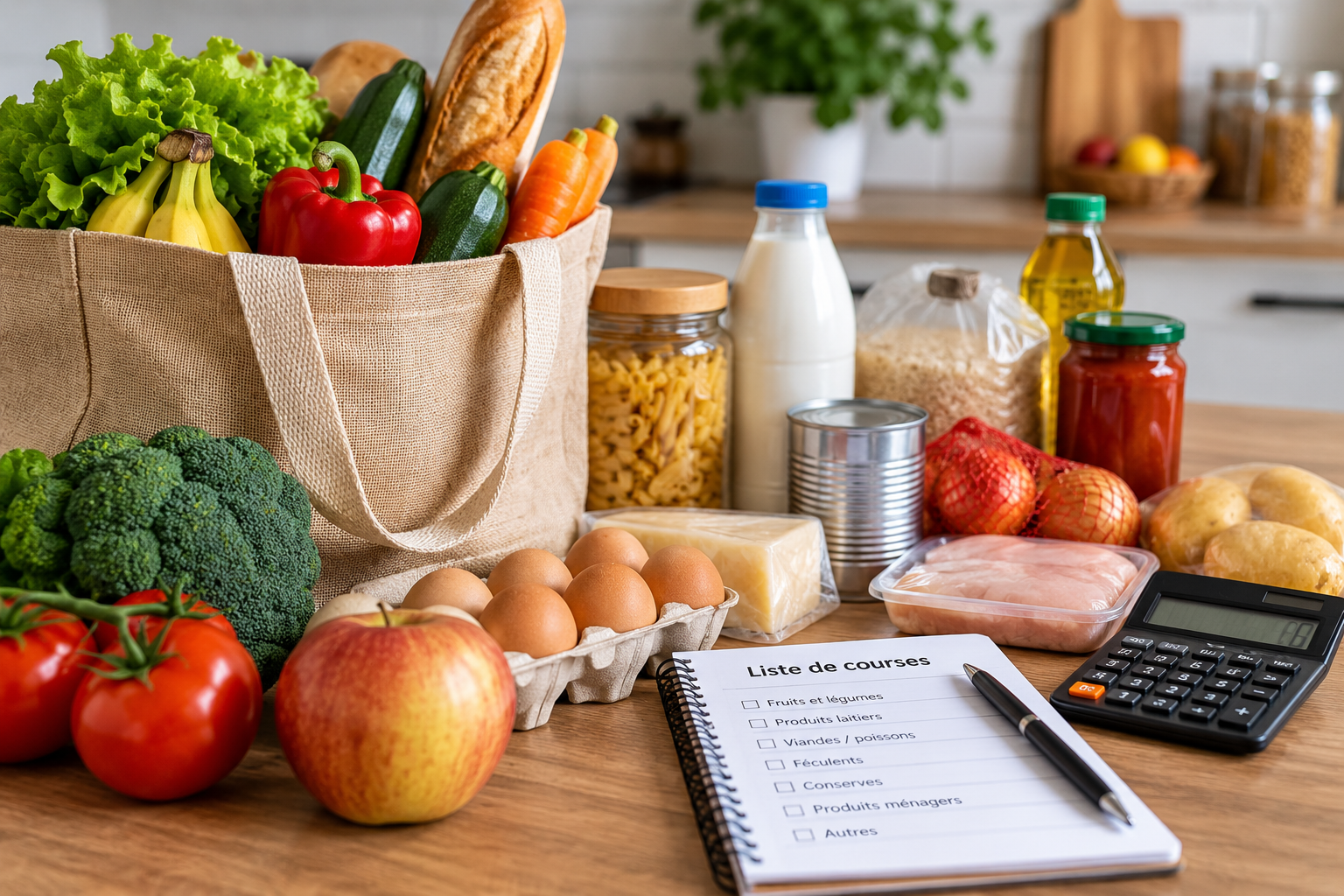 Panier de courses avec liste de courses et calculatrice pour gérer un petit budget